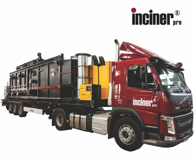 The IncinerPro incinerator is mounted on a semi-trailer for livestock farms.